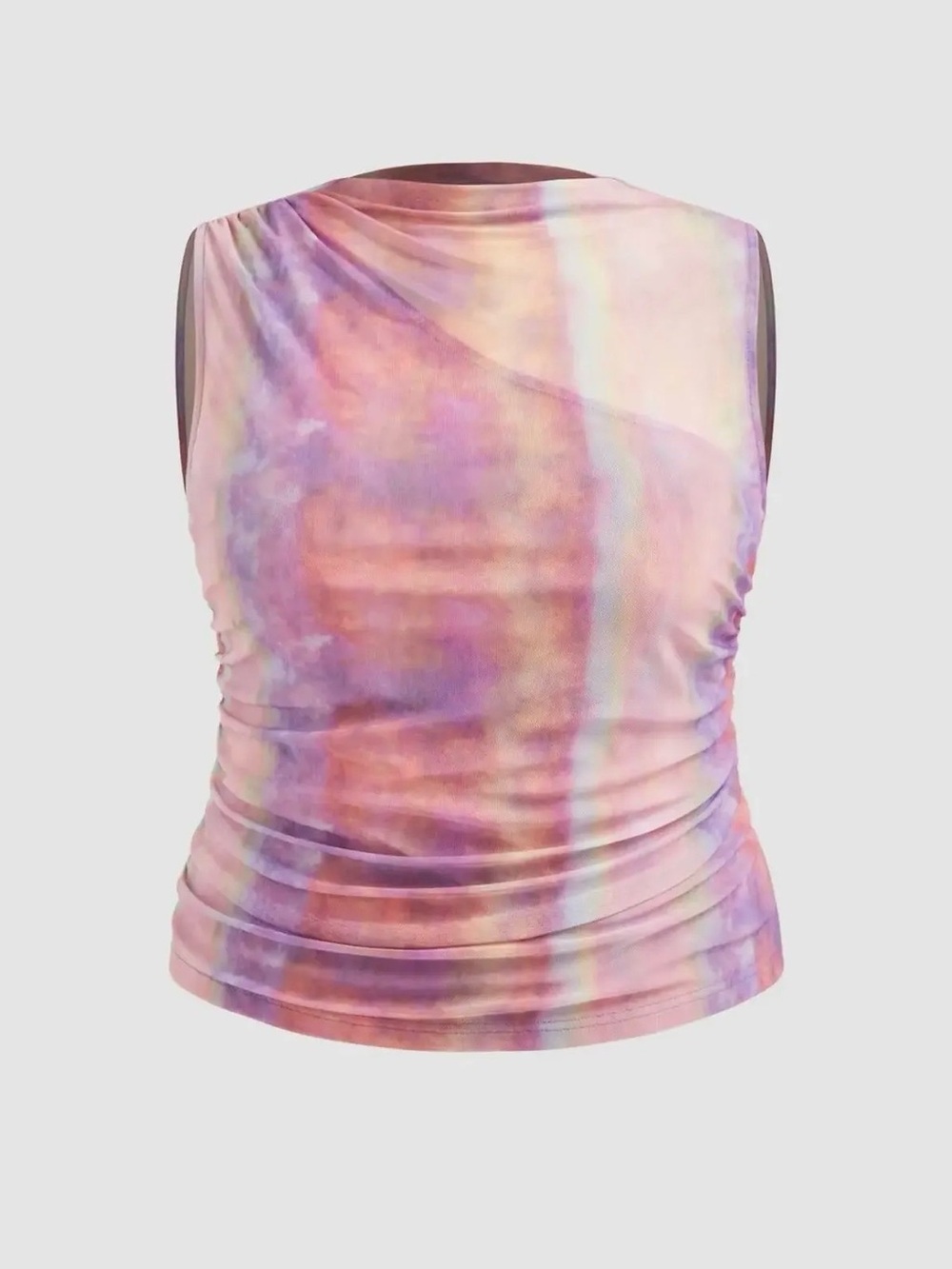 Zara Pastel Tie-Dye Ruched Tank Top - Pink, Purple, Peach